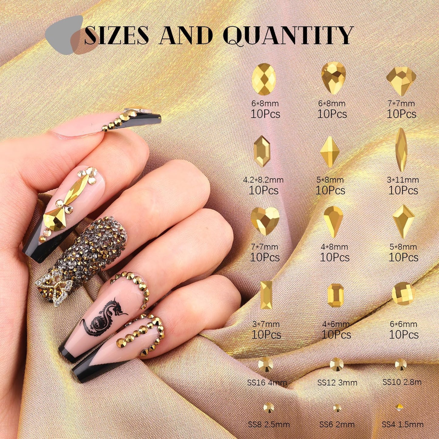 2680Pcs Mineral Gold Glass Nail Rhinestones 120Pcs Multi Shapes Flatback Nail Gems + 2560Pcs 1.5-4mm Round Crystal, Manicure Nail Charms Diamond Gemstones for Acrylic Nails Decoration-Velvo Beauty