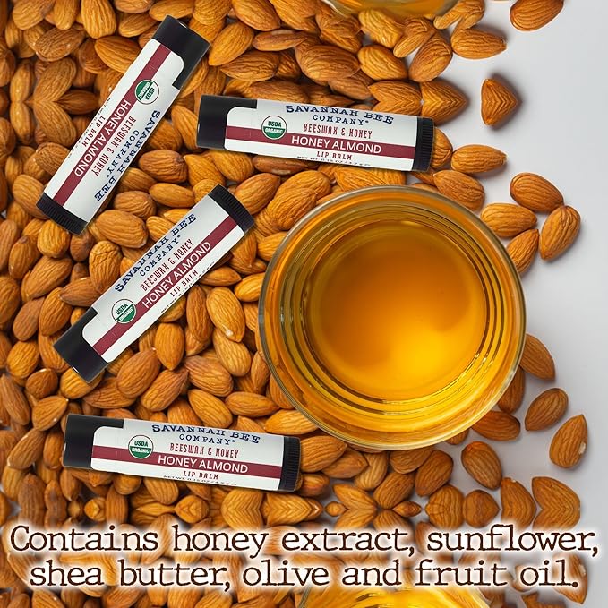 Savannah Bee Lip Balm Hanger 0.15 oz - Invigorating Mint Flavor - Natural Ingredients for Supple, Soft Lips - Convenient Hanger Design (.15 Oz, Honey Almond)-Velvo Beauty