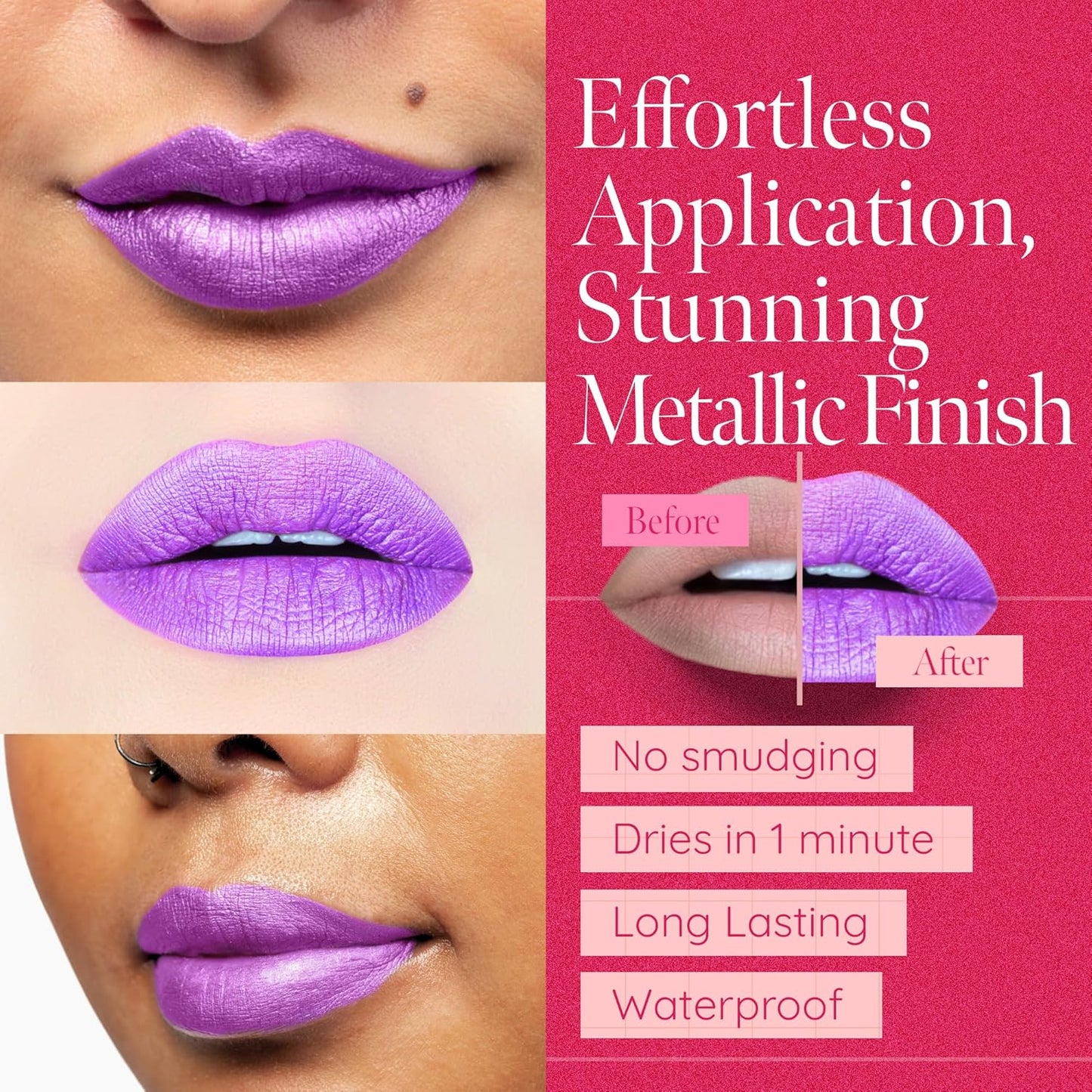 Aromi Metallic Liquid Lipstick for Women | Bright Purple Lilac Lip Color with Shimmery Finish, Vegan, Long-Lasting (Purple Unicorn)-Velvo Beauty