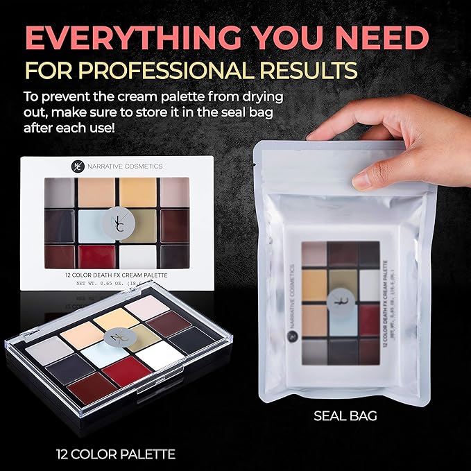 12-Color Death FX Cream Palette, Professional Quick Drying Waterproof SFX Makeup for the Stage, Film, Costumes, Cosplay, Halloween-Velvo Beauty