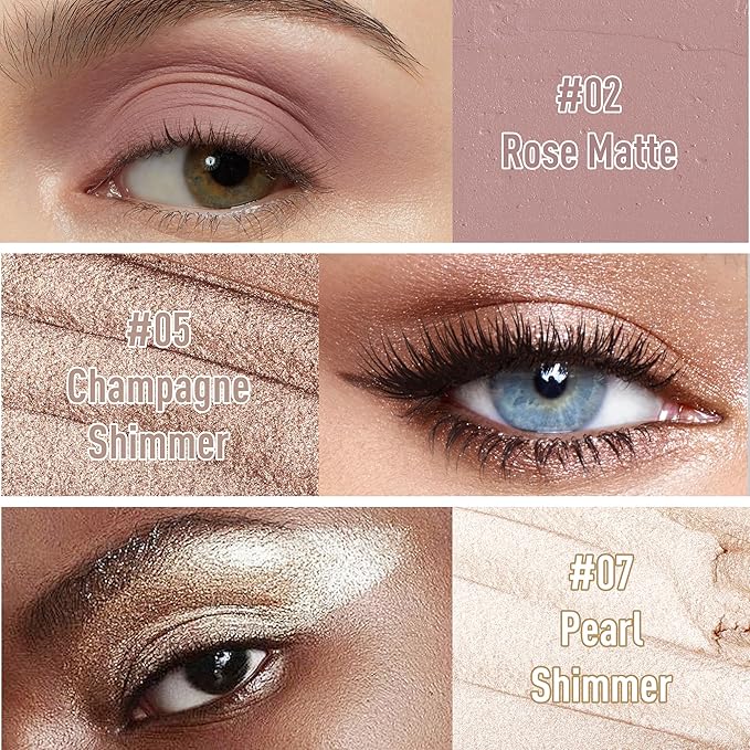 FV Waterproof Eyeshadow Stick Duo,Long-Lasting Cream Eye Shadow Makeup Sets, High Pigmented Eyeshadow Pencil with Matte & Shimmer Finish, Natural Look (Rose & Champagne)-Velvo Beauty