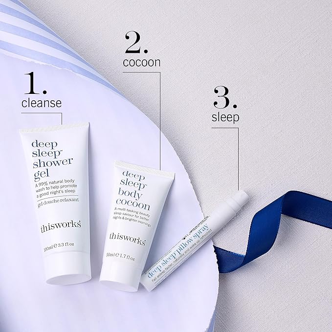 thisworks Sleep Retreat Box Gift Set: Deep Sleep Pillow Spray, Body Moisturizer and Shower Gel. Travel set to Promote Sleep with Lavender, Camomile and Vetivert-Velvo Beauty