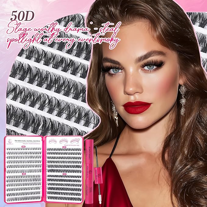 Waltz Lash Clusters Kit - Lash Clusters Lash Extension Kit with Bond and Seal Eyelash Cluster 20D30D40D50D-0.07D Cluster Eyelash Extensions Eyelash Extension Kit DIY at Home-Velvo Beauty