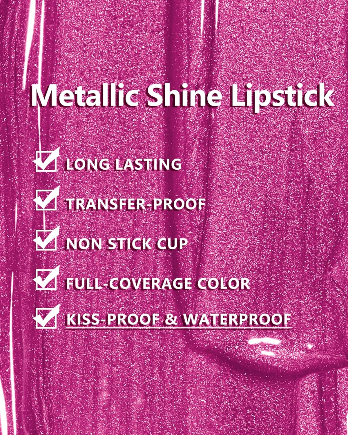 MAKI YIKA Hot Pink Lipstick for Women Metallic Lipsticks Glitter Long Lasting Lipstick No Smudge No Transfer Liquid Lip Gloss (BR19 Unheated)-Velvo Beauty