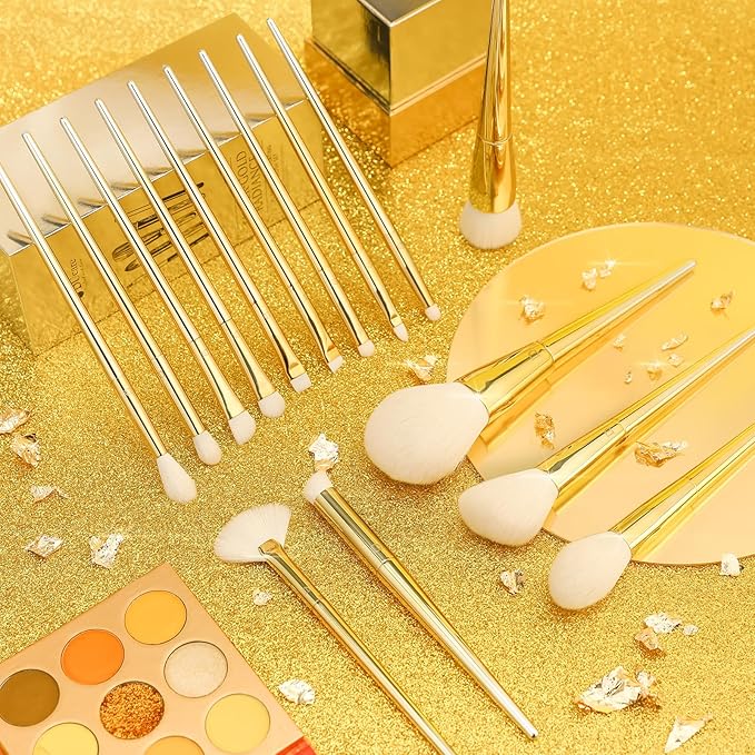 DUcare Makeup Brushes 15Pcs Makeup Brush Set with Holder Premium Synthetic Powder Foundation Contour Blush Concealer Eye Shadow Blending Liner Make Up Brush Kit gold-silver-Velvo Beauty