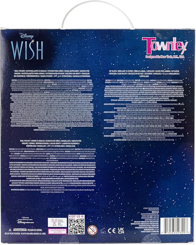 Disney Wish Sparkly Cosmetic Makeup Set for Girls with Lip Gloss Nail Polish Nail Stickers - 11 Pcs | Perfect for Parties Sleepovers Makeovers | Birthday Gift for Girls 3+ by Townley Girl-Velvo Beauty