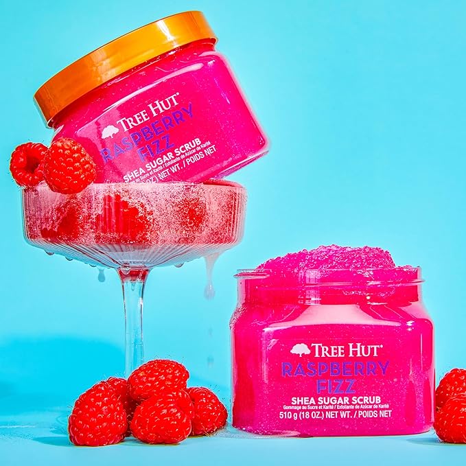 Tree Hut Raspberry Fizz Shea Sugar Scrub | Exfoliating Body Scrub Removes Dead, Dry Skin for a Soft & Hydrated Feel | Nourishing Essential Body Care | 18 fl oz.-Velvo Beauty