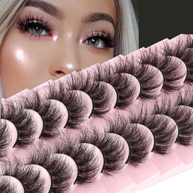 FANXITON Mink Lashes False Eyelashes Dramatic Full Mink Lashes Wispy 19 MM Natural Look 3D Fake Eyelashes 10 Pairs Pack-Velvo Beauty