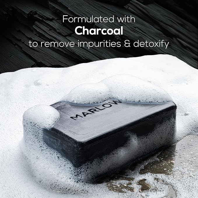 MARLOWE. No. 106 Charcoal Soap 7 oz, Body Bar Soap for Men, Cleansing, Purifying & Hydrating with Natural Extracts, Shea Butter, Olive Oil & Green Tea Extracts, Fresh Woodsy Scent-Velvo Beauty