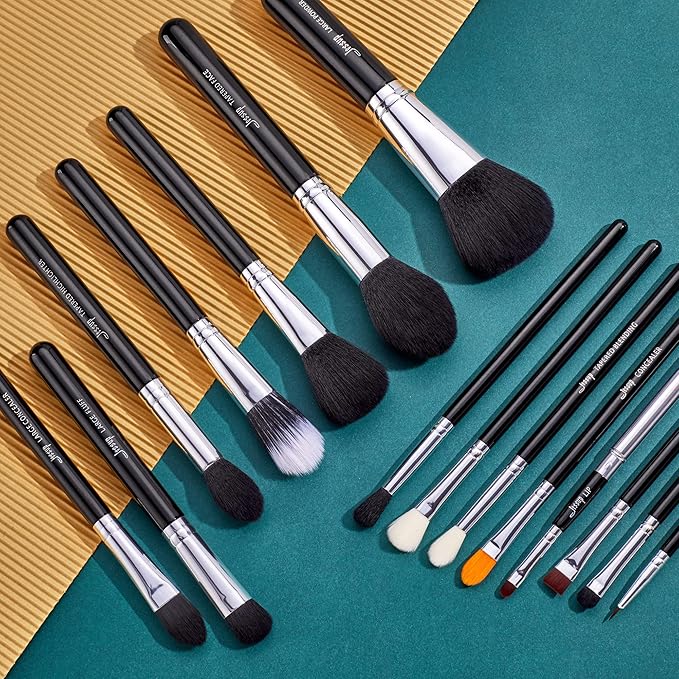 Jessup Makeup Brushes 15 Pcs Makeup Brush Set Beauty Cosmetics Make Up Powder Concealer Eyeshadow Eyeliner Blending Lip Brush Tools (Black/Silver) T092-Velvo Beauty