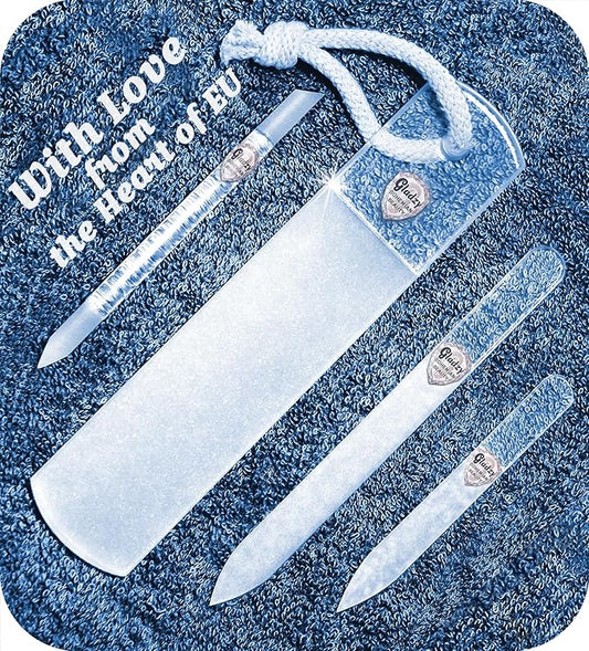 Genuine Czech Glass Nail File Set by GLADZY - Callus Remover Foot Rasp, Cuticle Pusher Manicure Stick, Double Sided Etched Different Grit Surface, Professional Nail Care Tool Kit, Made in EU-Velvo Beauty