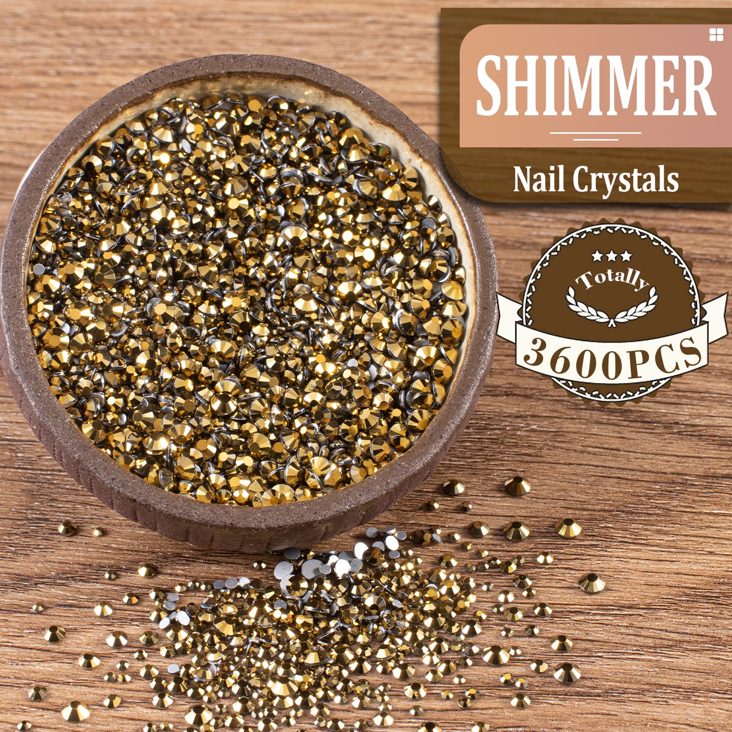 3600pcs Glass Mineral Gold Nail Rhinestones 6 Sizes(1.8/2/2.4/2.8/3/4mm) Flatback Crystal Nail Charms Jewels Decoration for Nail Art and Crafting, Tweezer and Pickup Pen included-Velvo Beauty