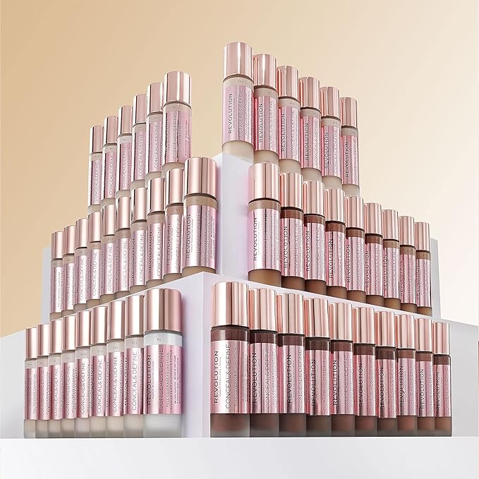 Revolution Beauty, Conceal & Define Foundation, Full Coverage, Long-Lasting Matte Finish, Vegan & Cruelty Free, F1 Fair Skin Tones, 0.8 Fl. Oz.-Velvo Beauty
