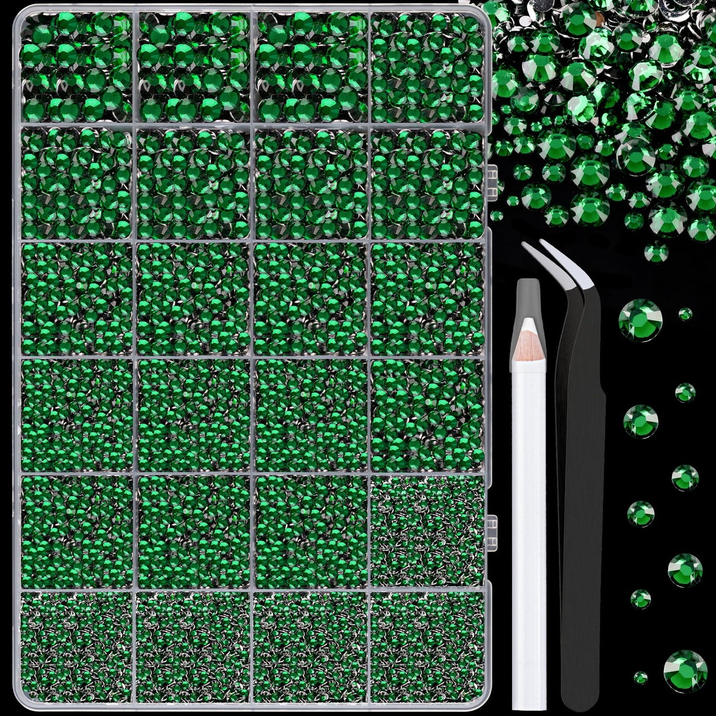 25000Pcs Resin Rhinestones for Crafting, Emerald Green 2-6mm Mixed Sizes Non Hotfix Flatback Gems, Bedazzling Crystal for DIY Crafts Clothing Tumblers Mugs Shoes Fabric Nail Art-Velvo Beauty