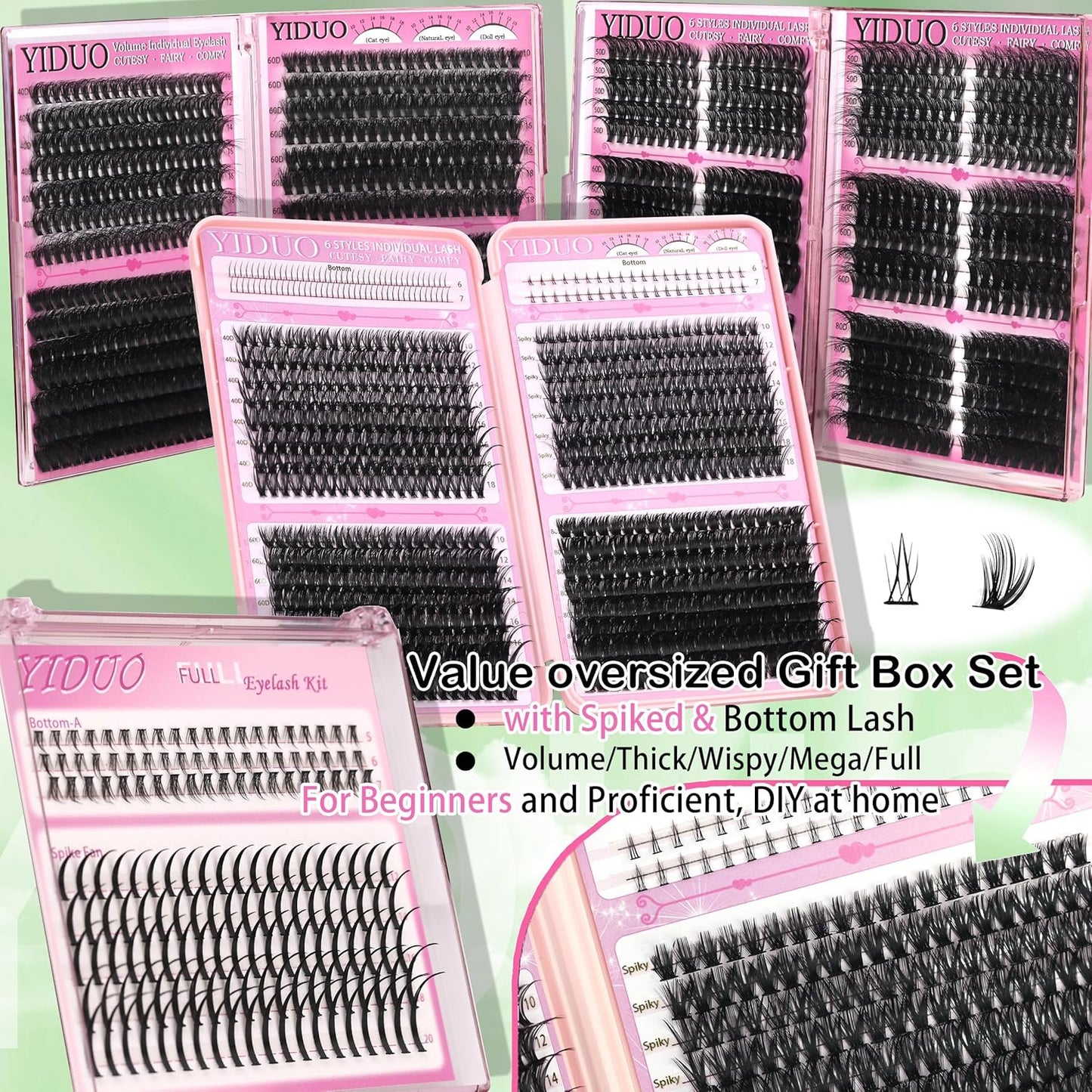 Lashes Clusters Kit 1846Pcs Bulk Packs Volume False Eyelash Extensions D Curl Wispy Individual Eyelashes, Volume Studio Effect, Wholesale Large Pack with Glue&Seal|Tweezers|Removers|Cleanser-Velvo Beauty