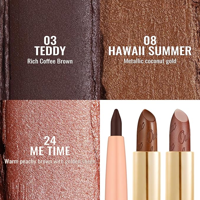 Oulac Lipstick & Lipliner Set 3PCS High Impact Lipcolor with Moisturizing Formula, Vegan Beauty, Full-Coverage Lip Color, Gift Lipstick for Women, 03+08+24-Velvo Beauty