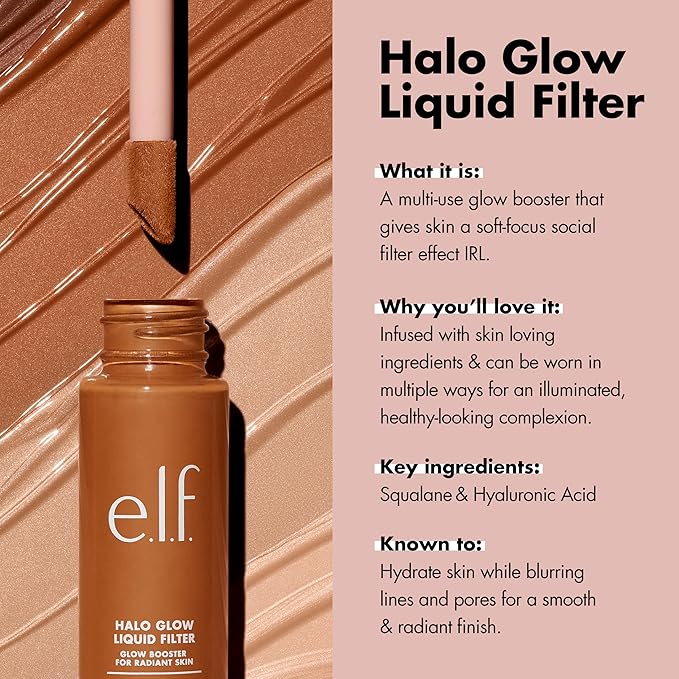 e.l.f. Halo Glow Liquid Filter, Complexion Booster For A Glowing, Soft-Focus Look, Infused With Hyaluronic Acid, Vegan & Cruelty-Free, 8 Rich-Velvo Beauty