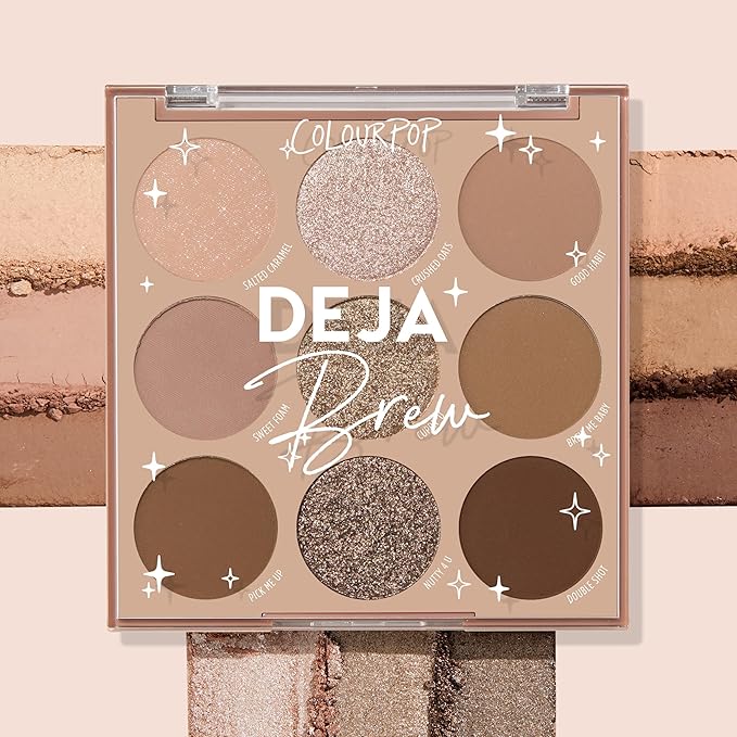 ColourPop Deja Brew Eyeshadow Palette - Cool-Toned Nude Eye Makeup Palette with Matte, Metallic and Matte Sparkle Finishes - High-Pigment Eye Makeup with a Long-Wearing Formula (0.3 oz)-Velvo Beauty