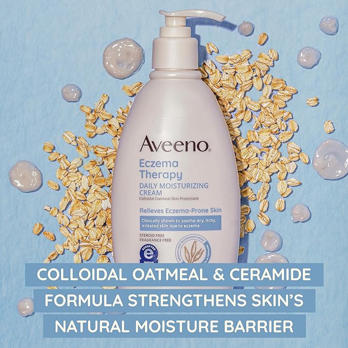 Aveeno Eczema Therapy Daily Moisturizing Body Cream for Sensitive Skin, Soothing Eczema Relief Cream, Colloidal Oatmeal & Ceramide for Dry & Itchy Skin, Steroid- & Fragrance-Free, 7.3 oz-Velvo Beauty