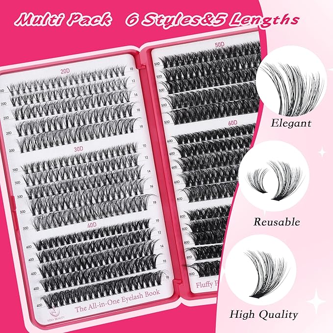 Lash Clusters 600PCS - Eyelash Clusters 20D+30D+40D+50D+60D+80D Wispy Individual Lashes D Curl Lash Extension 10-18MM Natural Lash Clusters DIY Cluster Eyelash Extensions for Beginners-Velvo Beauty