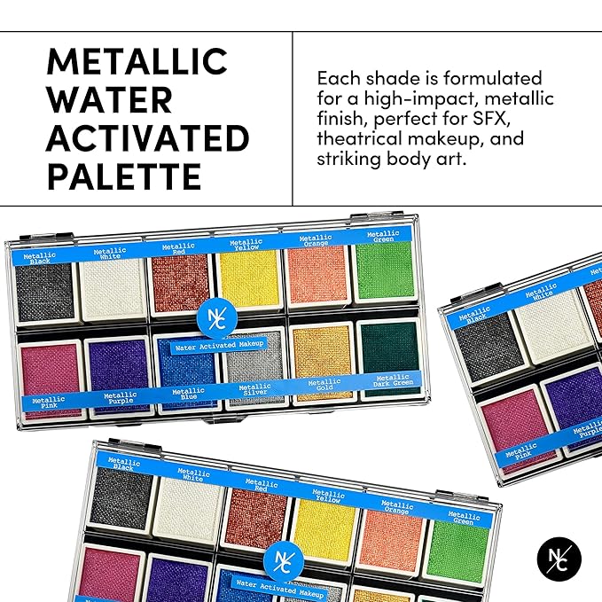 Metallic 12-Color Palette - Luxurious Water-Activated Makeup for Face & Body - Shimmering Shades for SFX, Cosplay, Theater, Film & TV Makeup Artists-Velvo Beauty