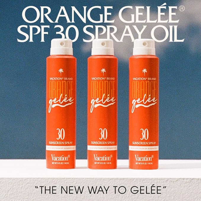 Vacation Orange Gelée SPF 30 Sunscreen Spray Oil & Air Freshener Bundle, Tanning Oil with SPF, Suntan Lotion Spray, Transparent on All Skin Tones, Dermatologist-Tested, Vegan, 5 Fl. Oz.-Velvo Beauty