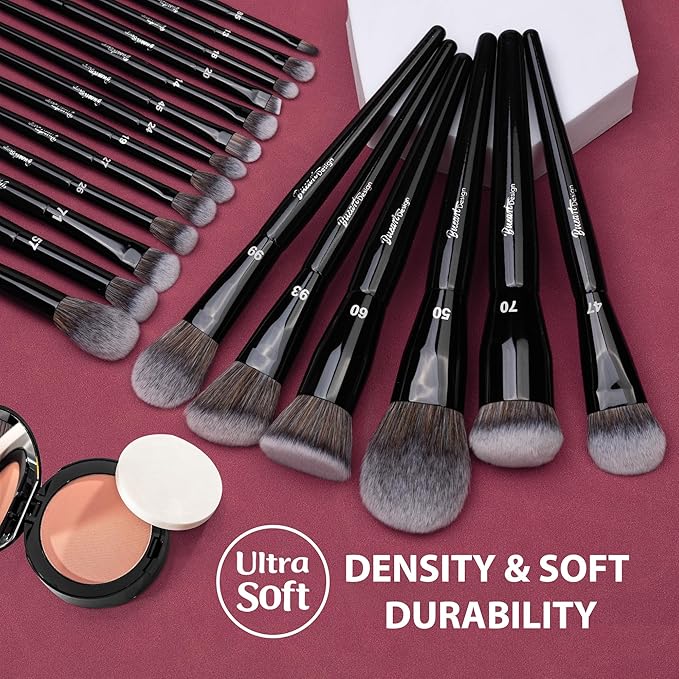 Bueart Design 19Pcs Professional Grade Labeled Makeup Brushes Set, Large Foundation Powder Contour Concealer eyeshadow Blush EyeLiner Make up Brushes,Premium Synthetic hair,Vegan Cruelty-free-Velvo Beauty