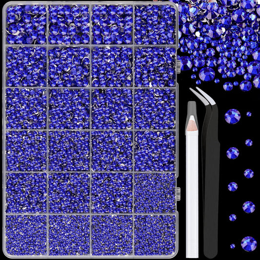 25000Pcs Resin Rhinestones for Crafting, Royal Blue 2-6mm Mixed Sizes Non Hotfix Flatback Gems, Bedazzling Crystal for DIY Crafts Clothing Tumblers Mugs Shoes Fabric Nail Art-Velvo Beauty