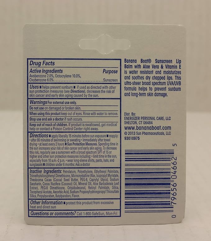 Banana Boat Spf#45 Lip Balm Sunscreen 0.15 Ounce (12 Pieces) Strip (4ml)-Velvo Beauty