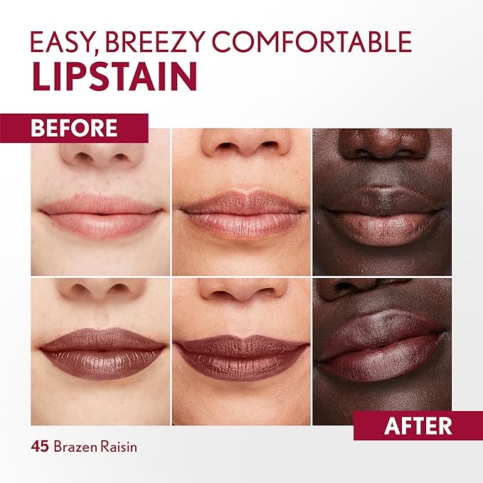 COVERGIRL Outlast, 45 Brazen Raisin, Lipstain, Smooth Application, Precise Pen-Like Tip, Transfer-Proof, Satin Stained Finish, Vegan Formula, 0.06oz-Velvo Beauty