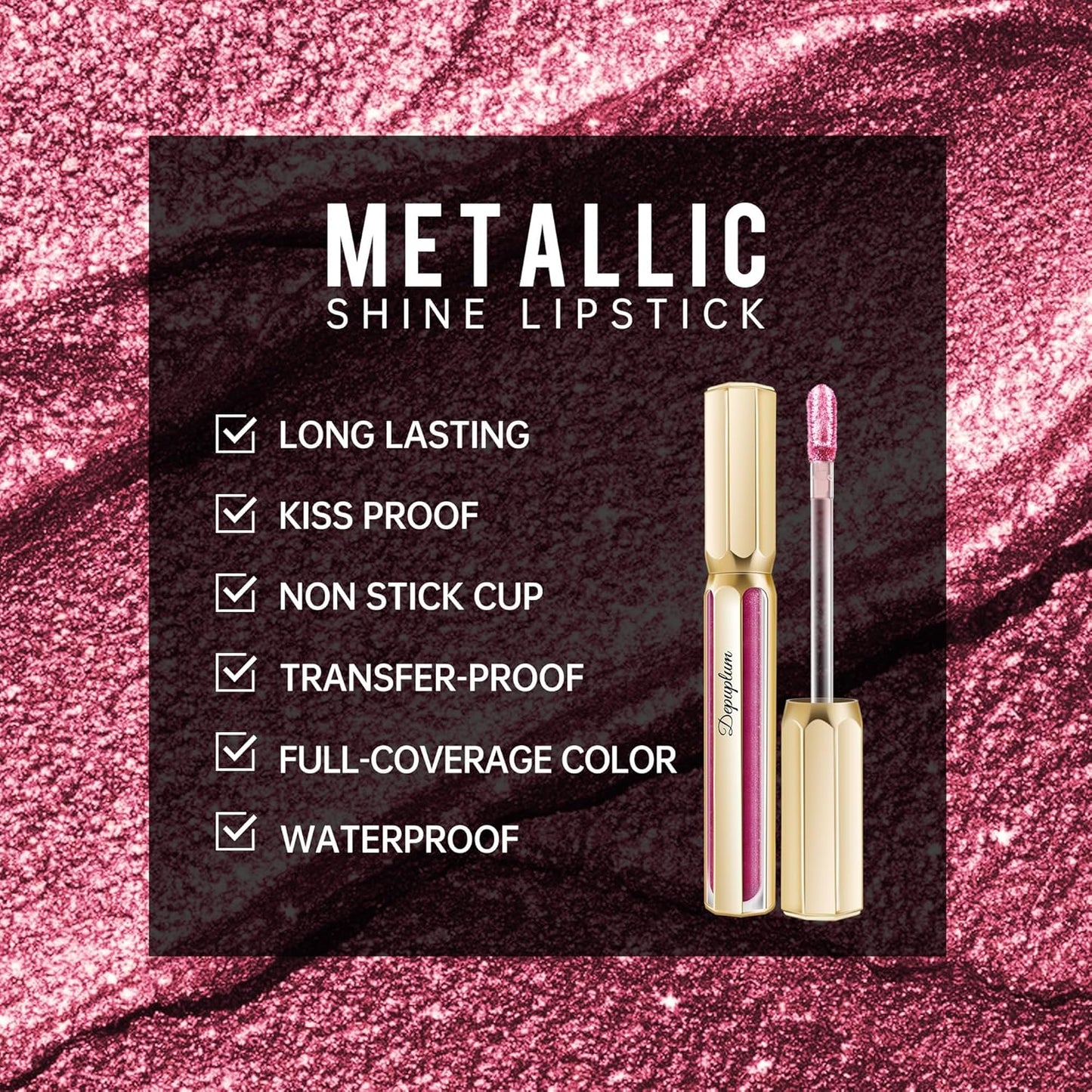 Burgundy Lipsticks for Women Metallic Lipstick Long Lasting Non Stick Cup Lip Gloss, Shimmer Lightweight Hydrating Full Coverage Lip Color, DP107 Wild Girl-Velvo Beauty