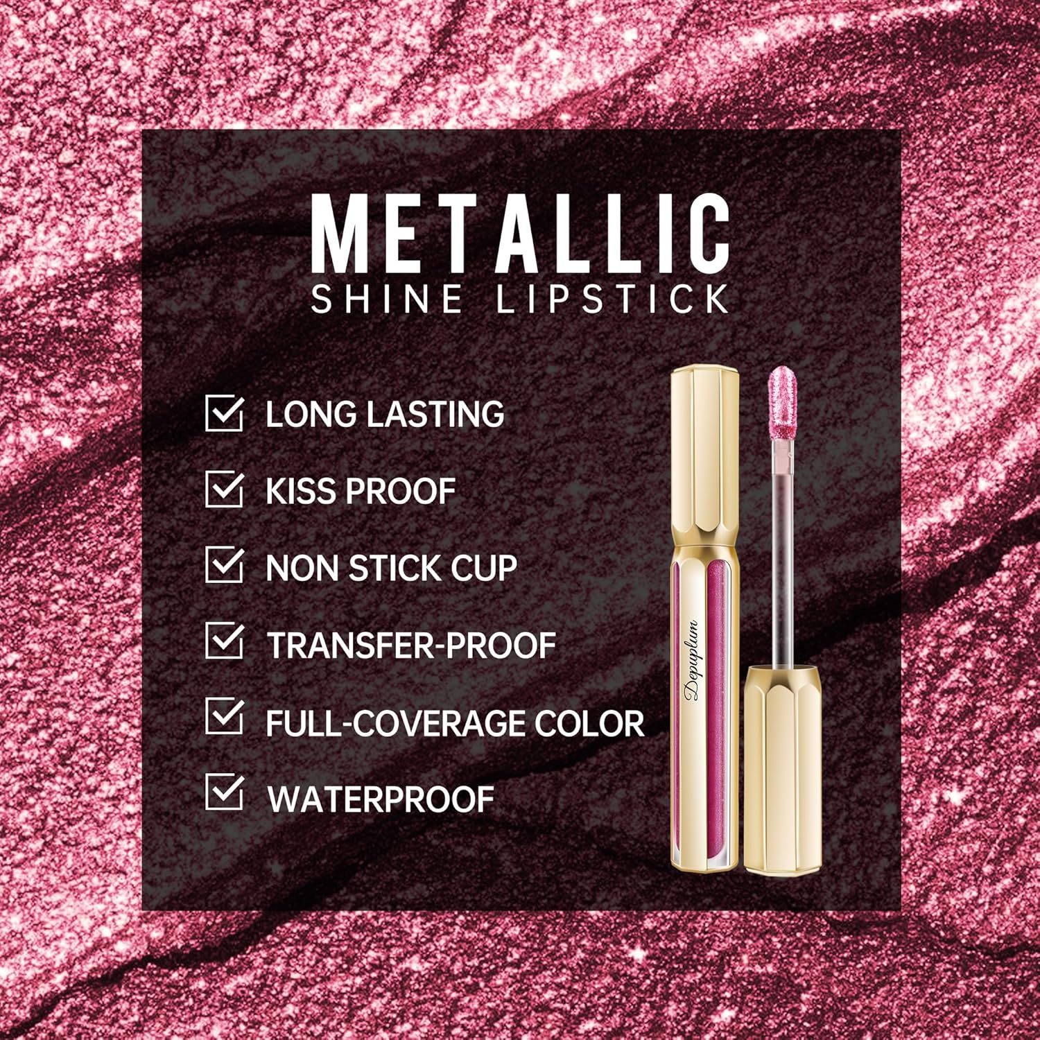 Burgundy Lipsticks for Women Metallic Lipstick Long Lasting Non Stick Cup Lip Gloss, Shimmer Lightweight Hydrating Full Coverage Lip Color, DP107 Wild Girl-Velvo Beauty