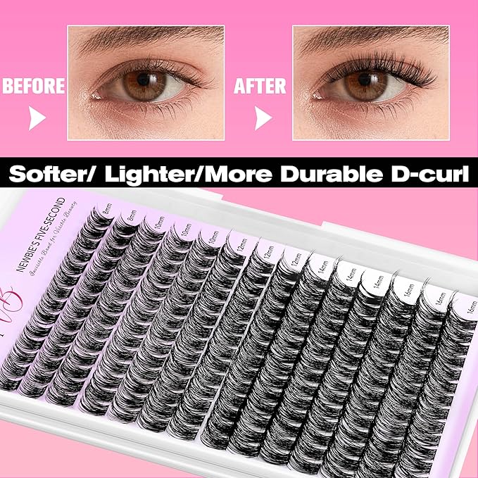 VEYESBEAUTY Lash Clusters Individual Eyelash Extensions Thin & Invisible Band DIY False Eyelashes for Self-application Newbie's Five-Second Series Wispy Lash Tray, Boldeye 8-16mm Mixed Length-Velvo Beauty