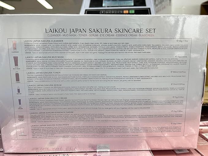 Skin Care Set JAPAN-SAKURA Women Beauty Gift Sets Skin Care Kit, Self-Care Skincare Set: Cleanser,Toner,Serum,Cream,Mud Mask,Eye Cream,Sunscreen, Facial Kit for Women Teen Girls Mom Daughter 7pcs-Velvo Beauty