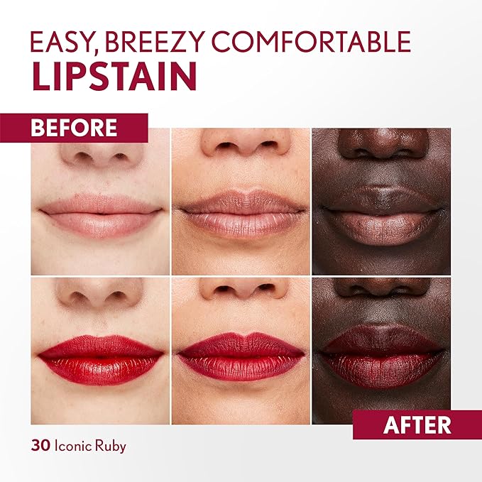 COVERGIRL Outlast, 30 Iconic Ruby, Lipstain, Smooth Application, Precise Pen-Like Tip, Transfer-Proof, Satin Stained Finish, Vegan Formula, 0.06oz-Velvo Beauty