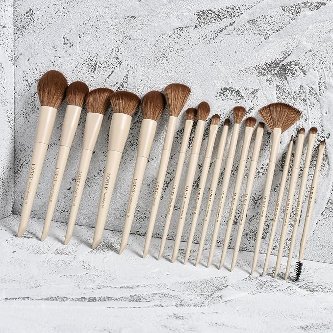 LORYP 18 Piece Makeup Brushes Set Labeled Face and Eye Brush Set Complete with Foundation, Concealer, Contour, Blending, Blush, Eyeshadow Brushes with Travel Holder Case-Velvo Beauty