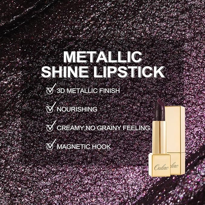 Oulac Metallic Black Lipstick for Women, High-Impact Lipcolor with Moisturizing Creamy Formula, Vegan & Cruelty-Free, Full-Coverage Matte Lipstick, Midnight Mirage (21)-Velvo Beauty