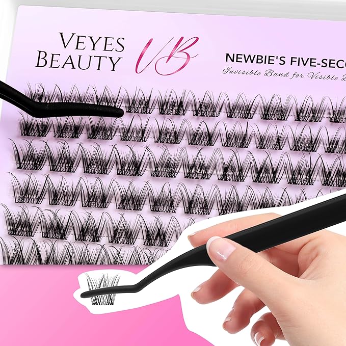 VEYESBEAUTY Lash Clusters Individual Eyelash Extensions Thin & Invisible Band DIY False Eyelashes for Self-application Newbie's Five-Second Series Wispy Lash Tray, LuxeBold 8-16mm Mixed Length-Velvo Beauty