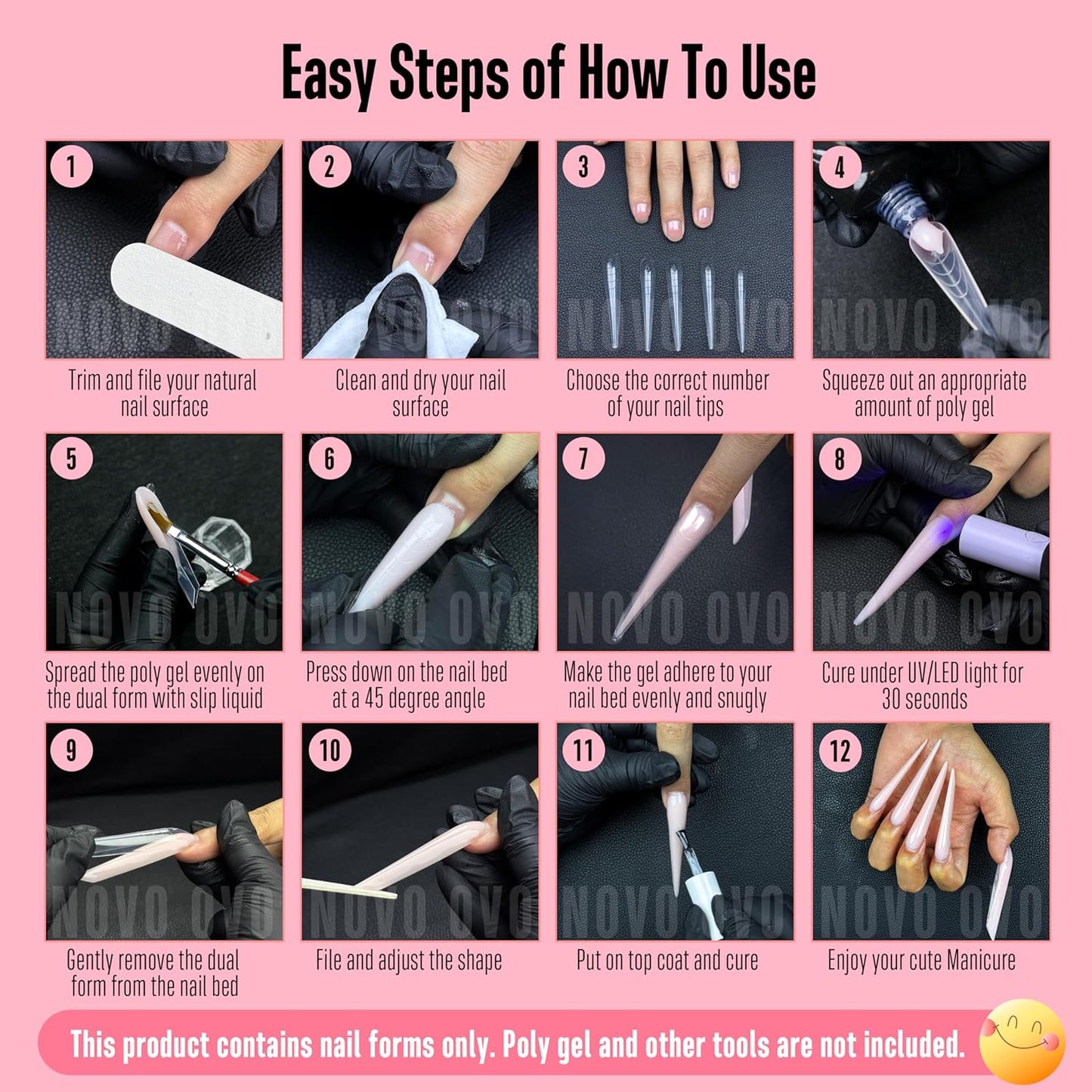 XXL XXXL Russian Almond/Coffin Nail Dual Forms for PolyGel Extension, NOT NAIL TIPS, Suitable for Harder/Builder/Poly Gel, Reusable Soft Gel Full Cover Molds 70 Pcs x 14 sizes-Velvo Beauty