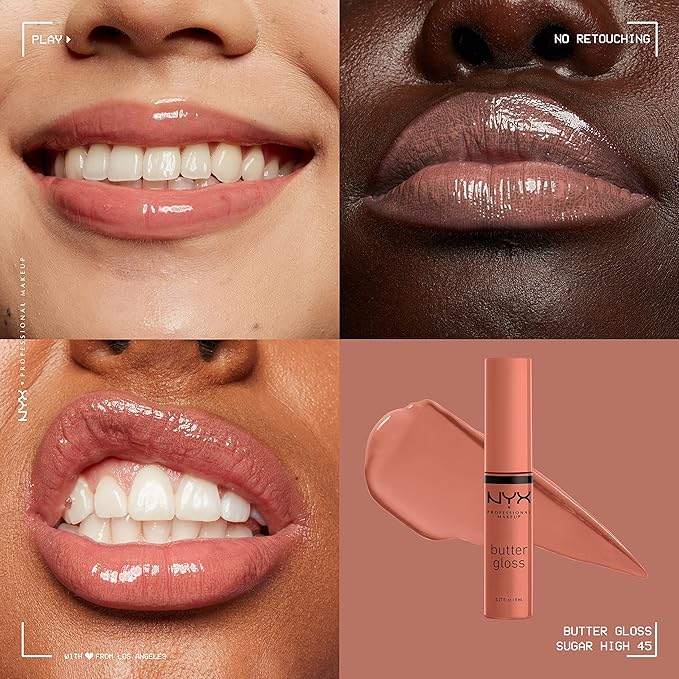 NYX PROFESSIONAL MAKEUP Butter Gloss Brown Sugar, Non-Sticky Lip Gloss - Pack Of 3 (Sugar High, Spiked Toffee, Butterscotch)-Velvo Beauty