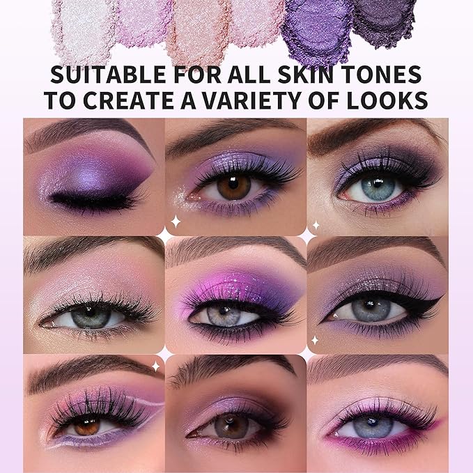 docolor Eyeshadow 9 Colors Purple Eyeshadow Palette High Pigmented Blendable Matte & Glitter Shimmer Finishes, Long Lasting Mauve Eye Makeup for Christmas Party Music Festivals-Velvo Beauty
