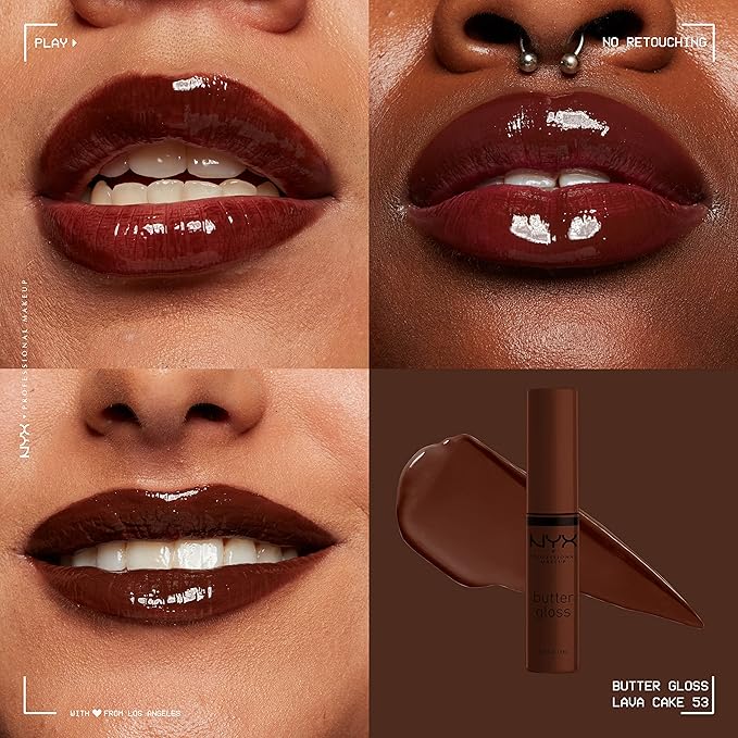 NYX PROFESSIONAL MAKEUP Butter Gloss Brown Sugar, Non-Sticky Lip Gloss - Lava Cake (Rich Brown)-Velvo Beauty