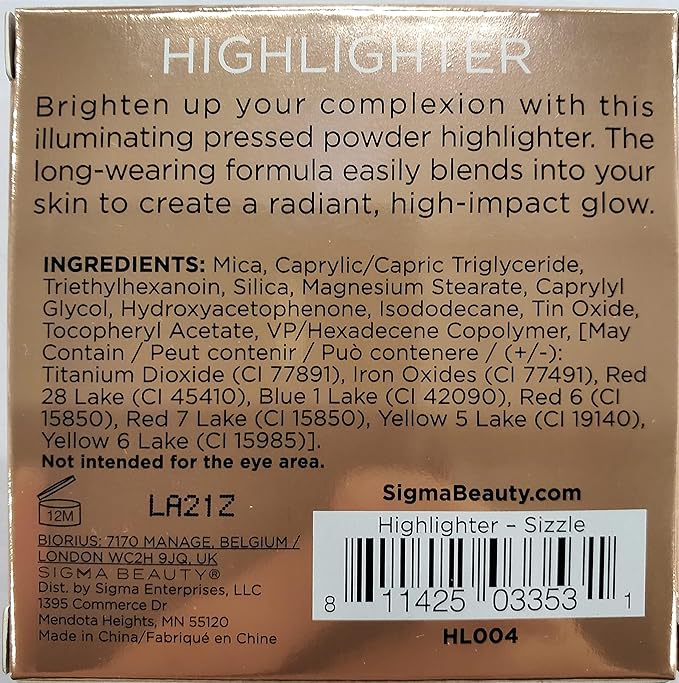 Sigma Beauty Highlighter Makeup – Illuminating Highlighting Powder for Face, Sheer Glimmer Face Highlighter for Cheeks, Cupid’s Bow, & Brow Bone (Sizzle, Rosy Gold Metallic)-Velvo Beauty