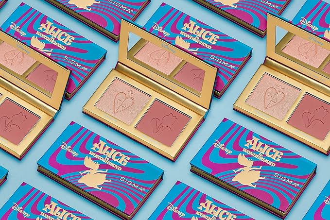 Sigma Beauty and Disney Makeup Palette- Alice in Wonderland Highlighter and Blush Palette - Long lasting blush and Highlighter Pressed Powder - Gluten Free, Cruelty Free, Vegan Makeup Palette-Velvo Beauty