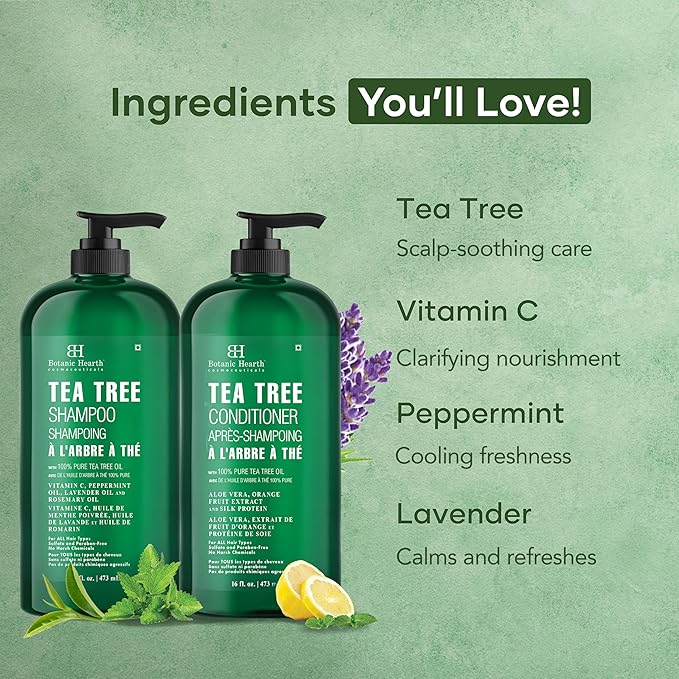 Botanic Hearth Tea Tree Shampoo And Conditioner Set | With 100% Pure Tea Tree Oil, For Itchy And Dry Scalp, Sulfate/Paraben Free | For Men And Women | 16 Fl Oz Each-Velvo Beauty