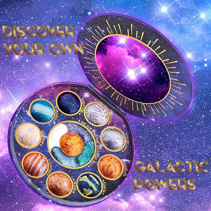 Galactic Assemble Eyeshadow Palette 14 Colors Glitter Shimmer Metallic Eye Shadow Pallet Blue Galaxy Eye Makeup Palettes Create Space-like Eyes Make up Orange Gifts for Women Girls-Velvo Beauty