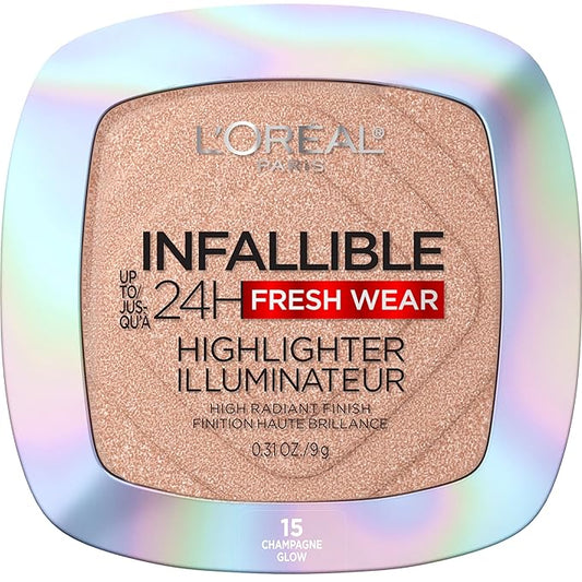 L'Oreal Paris Infallible Up to 24HR Highlighter, Longwear Powder Highlighter For All Day Glow, Champagne Glow, 0.31 Oz-Velvo Beauty