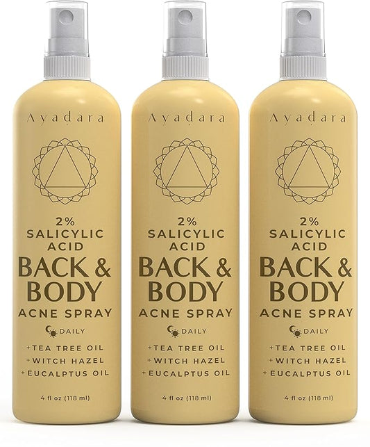 Acne Treatment Body Spray with 2% Salicylic Acid, Tea Tree Scent, for All Hair Types, Soothing and Moisturizing, 3-Pack-Velvo Beauty