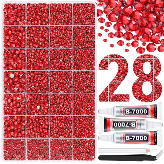 30000Pcs Resin Rhinestones for Bedazzling with 3Pcs B7000 Jewelry Glue, Red Flatback Gems Rhinestones for Crafting, Clothing Tumblers Mugs Shoes Fabric Decor Nail Art-Velvo Beauty
