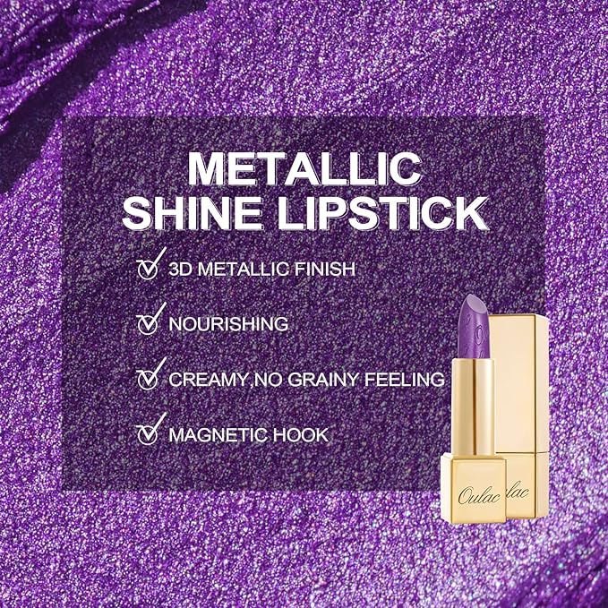 Oulac Purple Lipstick for Women with Metallic 3D Shine, Lightweight Hydrating Formula, High-Impact Lip Color, Vegan Beauty, Full Coverage Lip Makeup, Royal Sash (16)-Velvo Beauty